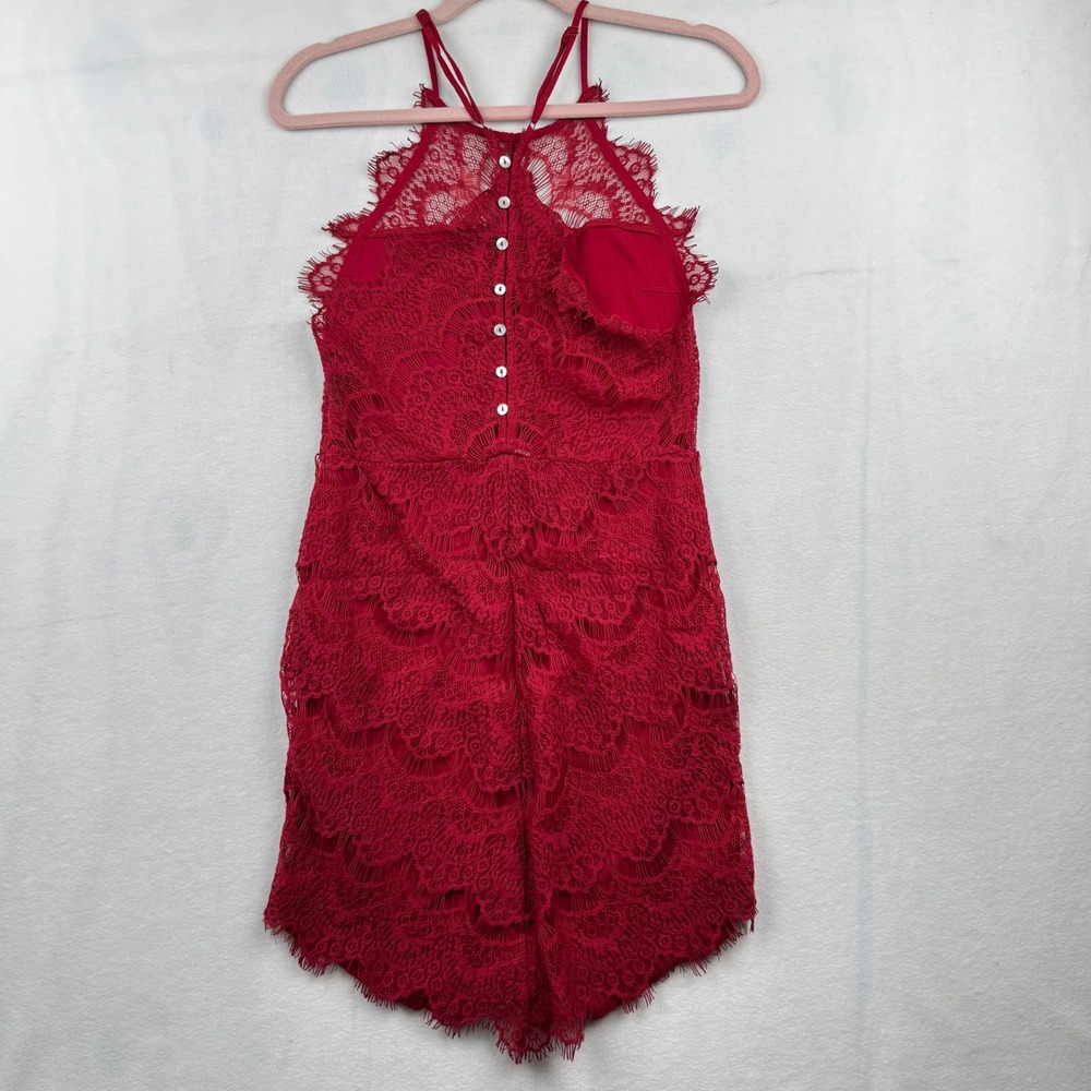 Free People Intimately Red Lace Halter Romper Medium Sleeveless Party‎ Elegant - Picture 8 of 11